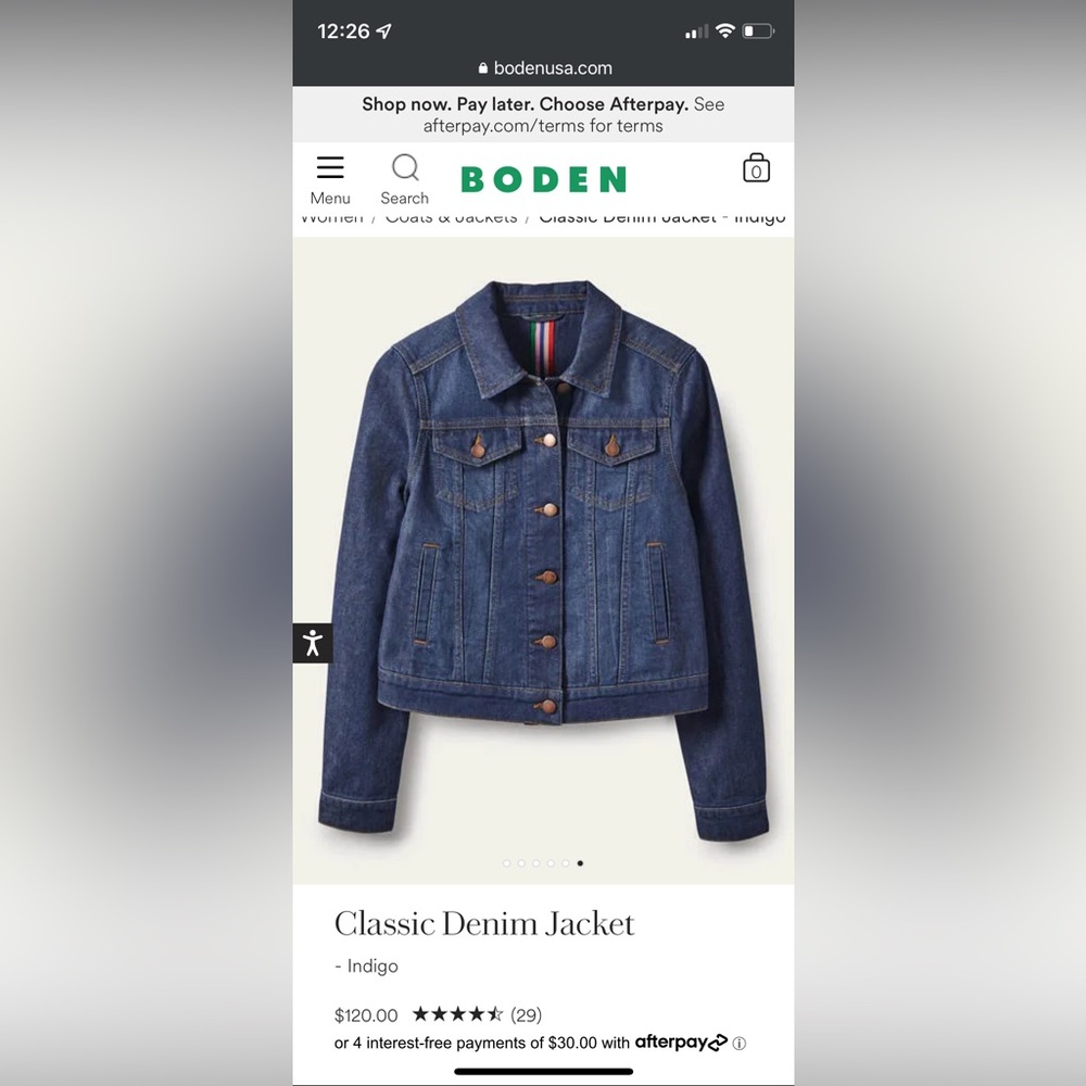 Boden classic denim jacket size 16/18 NWOT